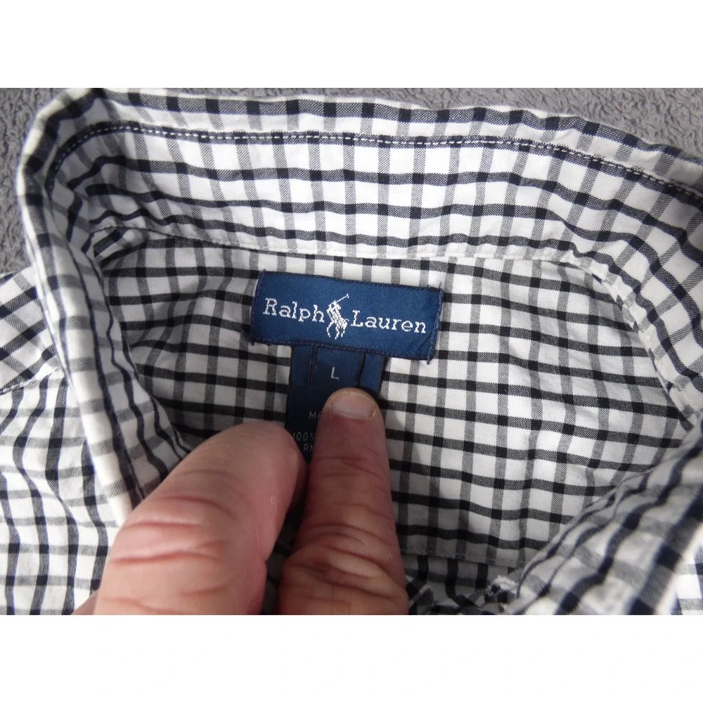 Ralph Lauren Kids Boys Navy White Gingham Check Button Down Shirt Size L Large